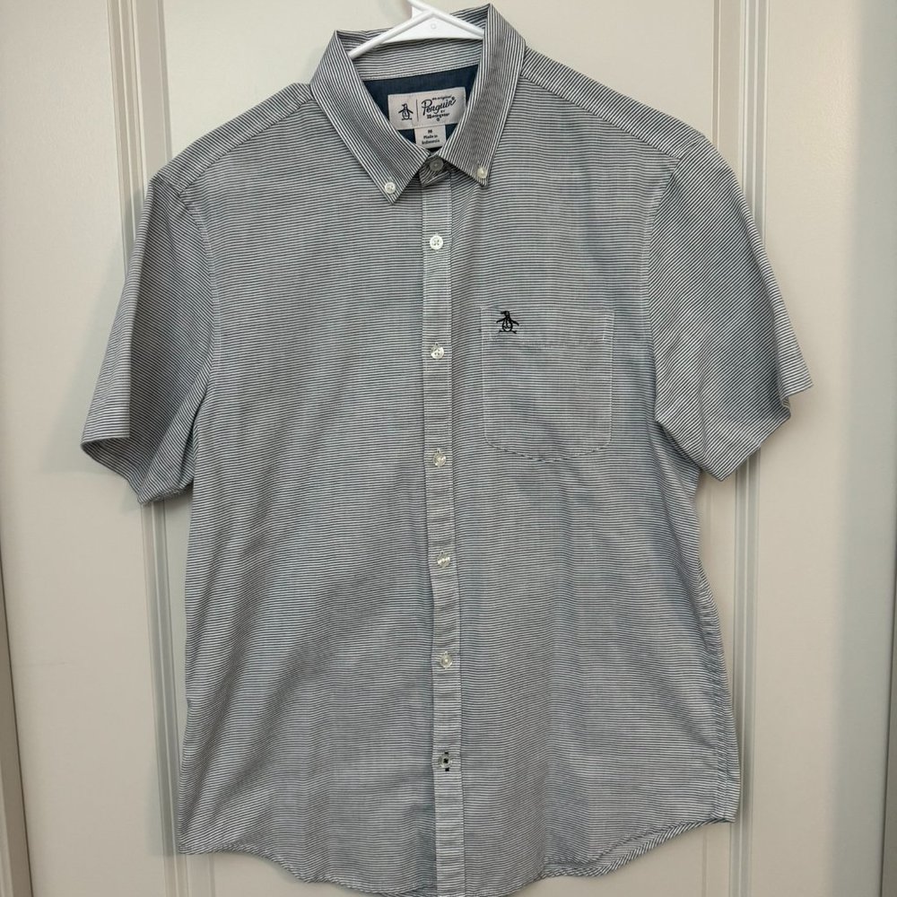 Original Penguin - Short Sleeve Men's Button Down Linen Shirt - Medium (M)